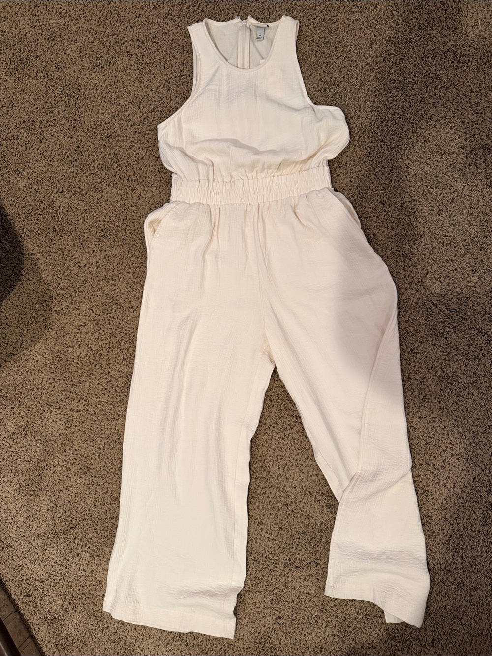 Cream Sleeveless Textured Jumpsuit
